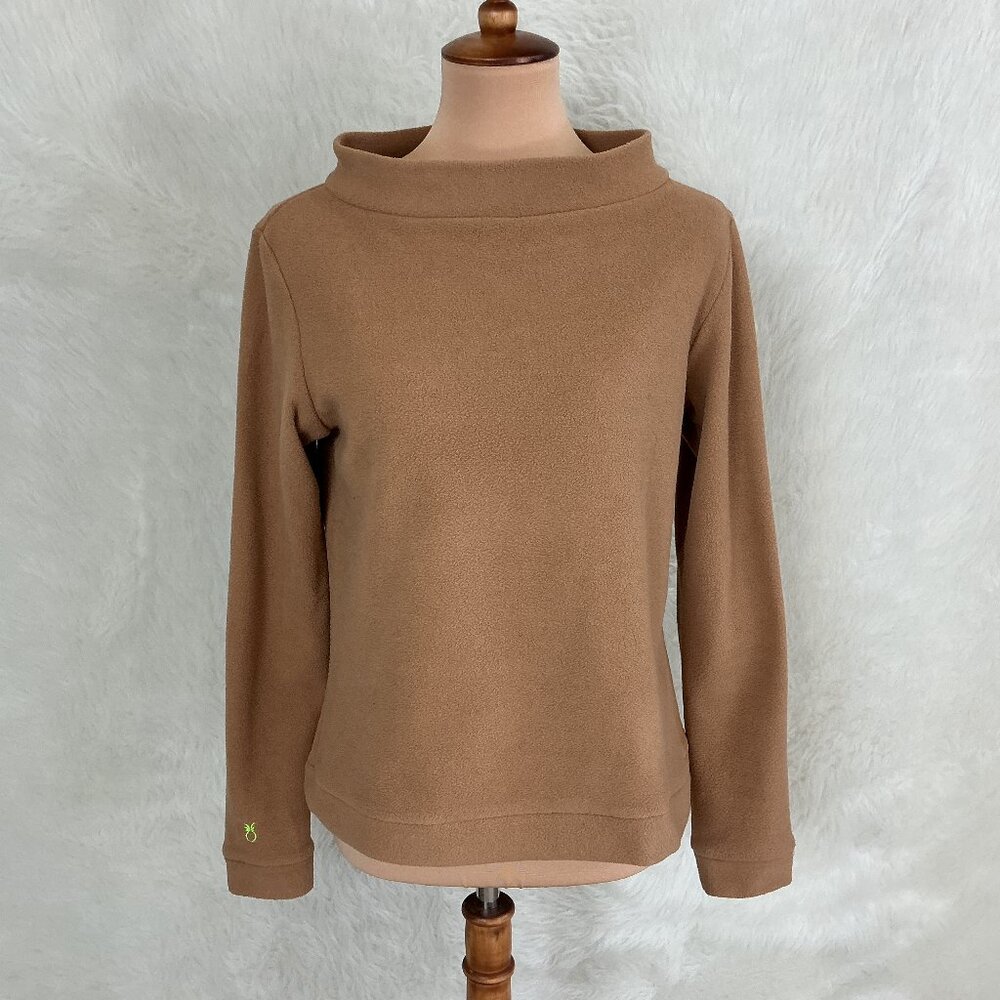 Dudley Stephens Tan Long Sleeve Mock Boat Neck Fleece Pullover Top Sweater S